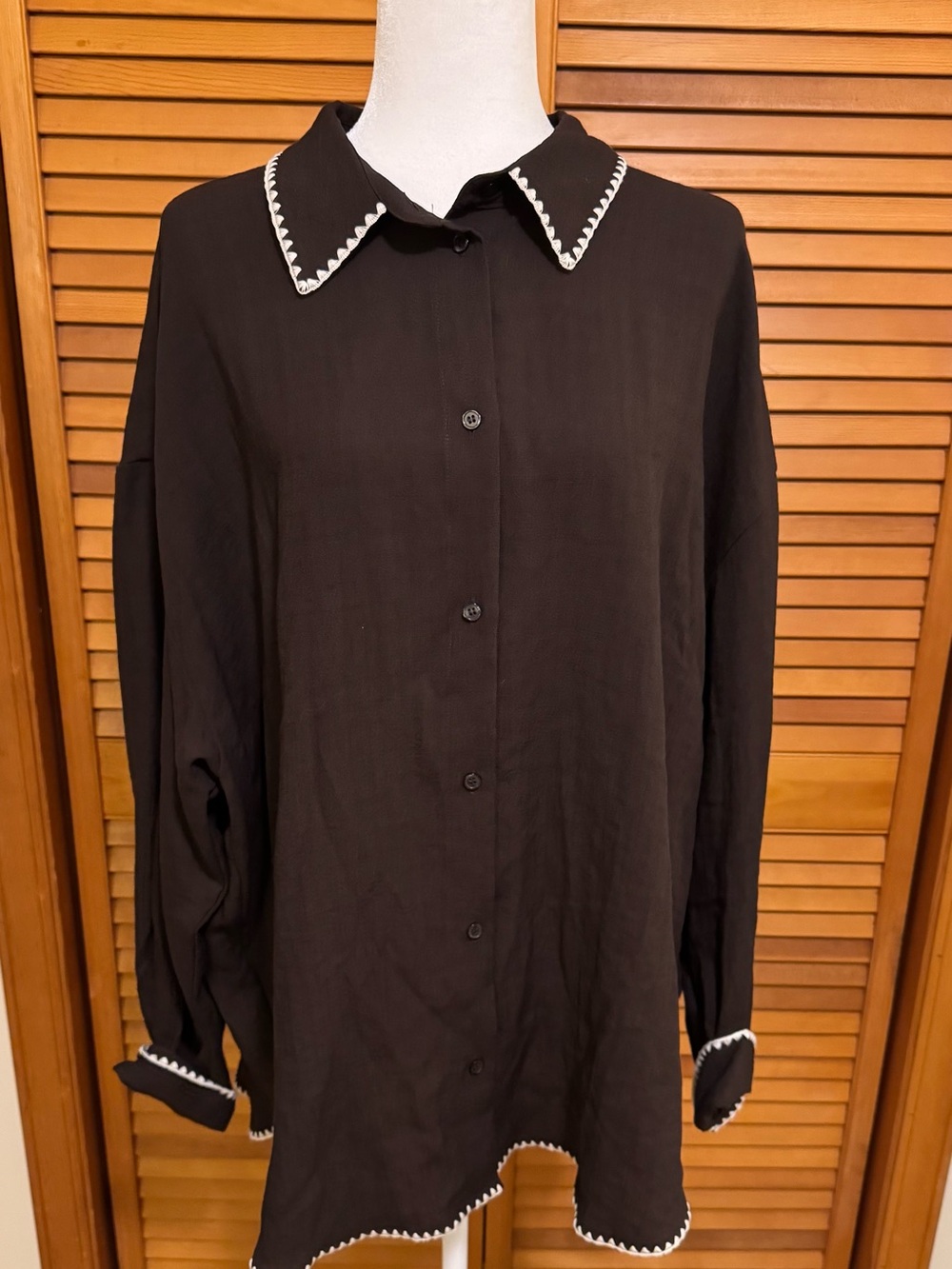 H&M Brown Button-Up Swim Coverup with White Trim